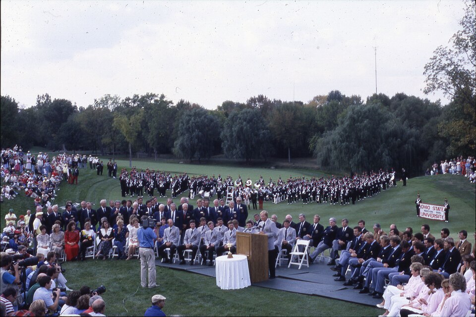 Jack Nicklaus speaking at the opening ceremony of the 1987 Ryder Cup at Muirfield Village.