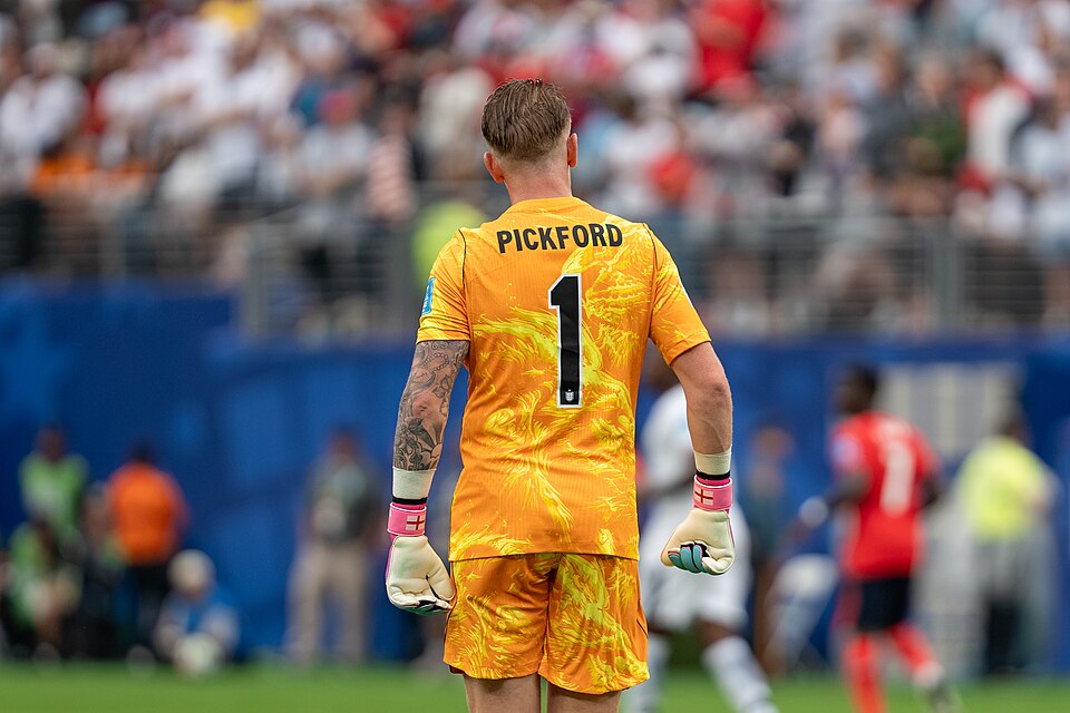 Jordan Pickford playing in goal for England against Panama at the 2026 FIFA World Cup