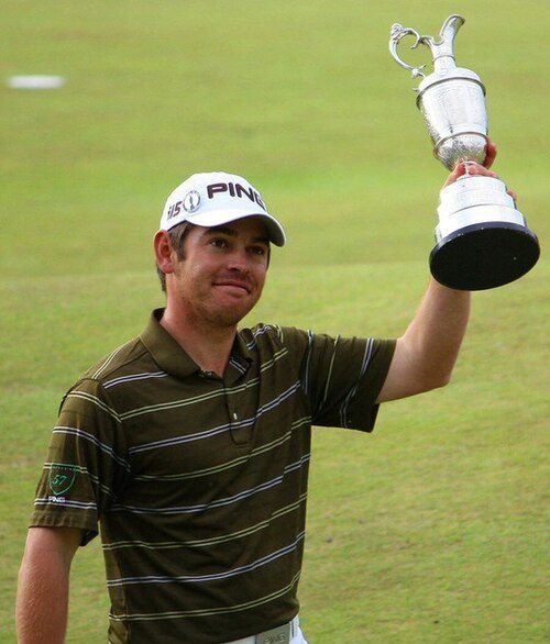 Louis Oosthuizen celebrates victory after winning the 2010 Open Championship at St Andrews.