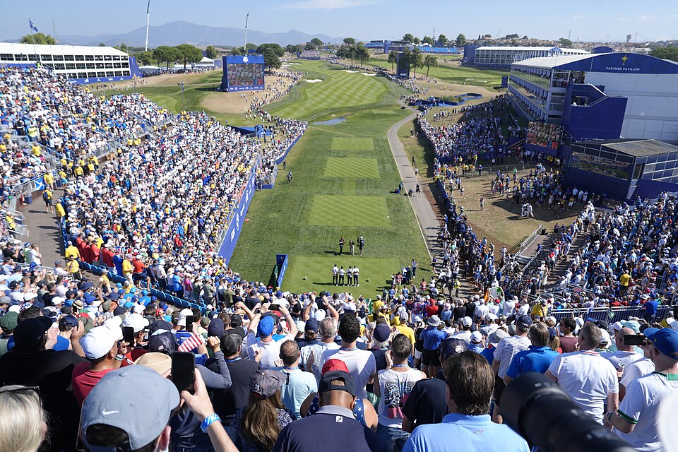 View from the grandstand at Marco Simone Golf and Country Club during the 2023 Ryder Cup in Italy.