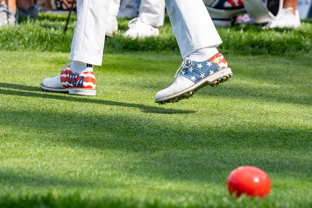 USA-themed golf shoes at the 2025 Ryder Cup